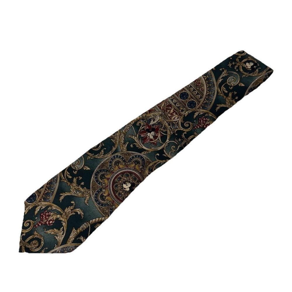 Mickey Inc Disney Silk Tie Baroque Scroll Medallion Ornate Pattern Vintage 90s